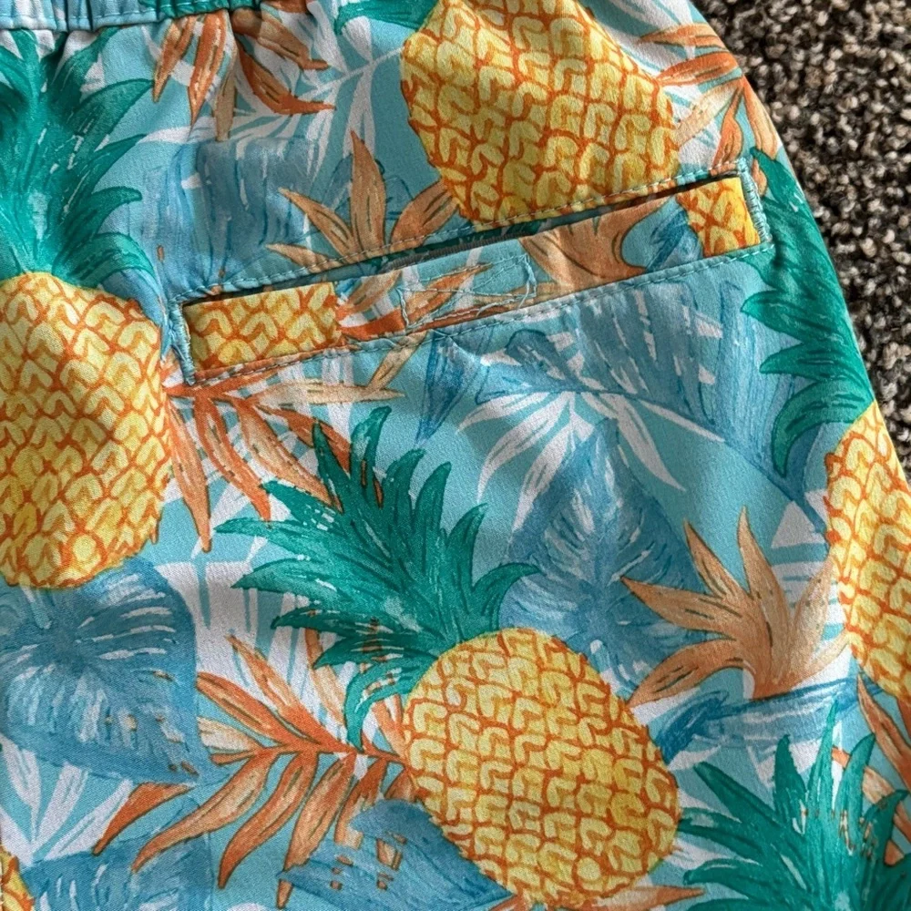 Pineapple Print Swim Trunks - Aqua/Yellow Boy’s Size 6-7
